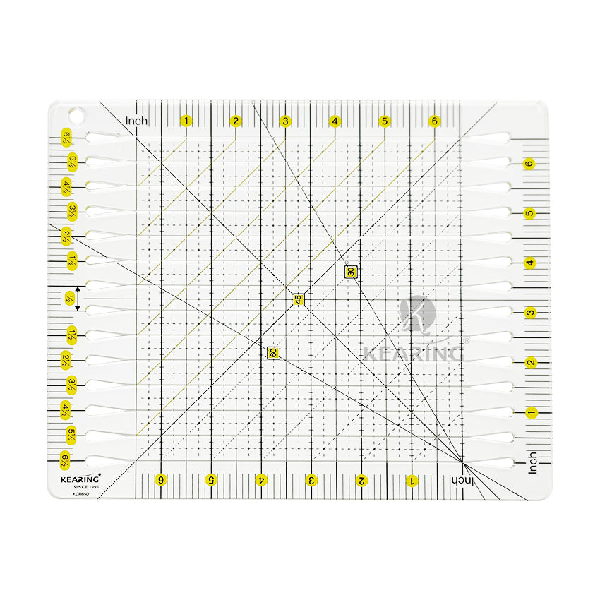 Acrylic Slotted Cutting Ruler 6.5 x 6.5" - Imperial Marking