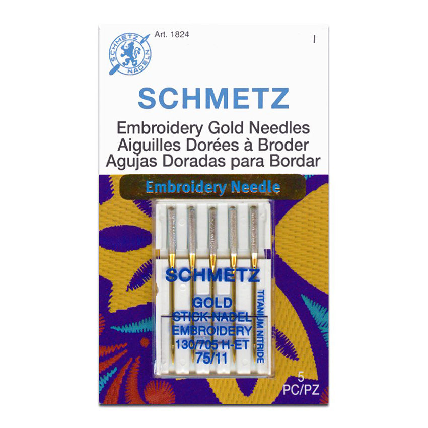 Schmetz GOLD Embroidery Machine Needles - Titanium Nitride Hardened