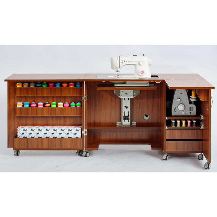 Large Foldable Sewing Cabinet & Table Dark Oak/Teak White